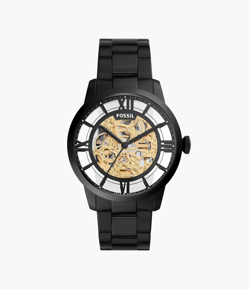 FOSSIL Men Black Skeleton Dial Stainless Steel Analogue Automatic Motion Watch ME3197I