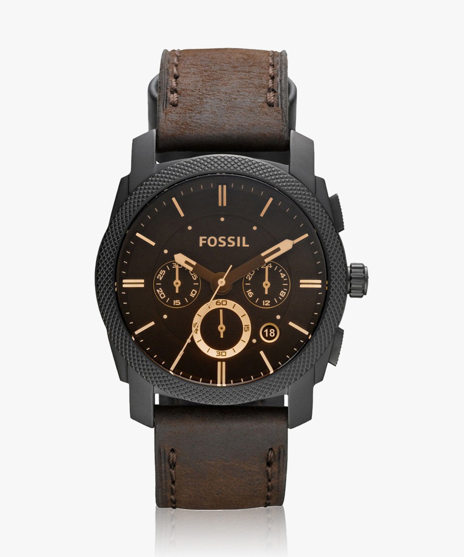 FOSSIL Men Black Dial & Brown Leather Straps Analogue Watch FS4656