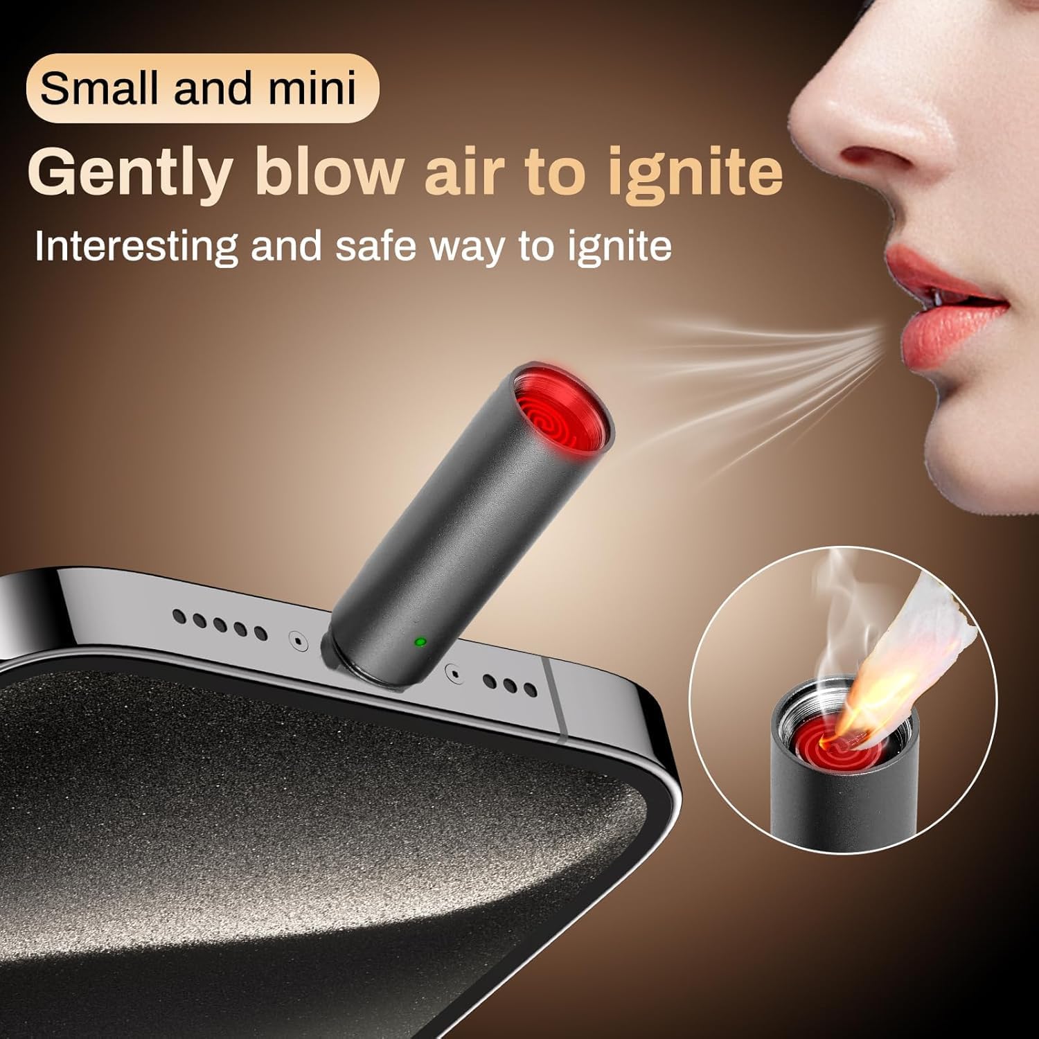 USB C Lighter, Windproof, Flameless, Men's Father Gift, (Mini Version, Stainless Steel) (Pack Of 2)