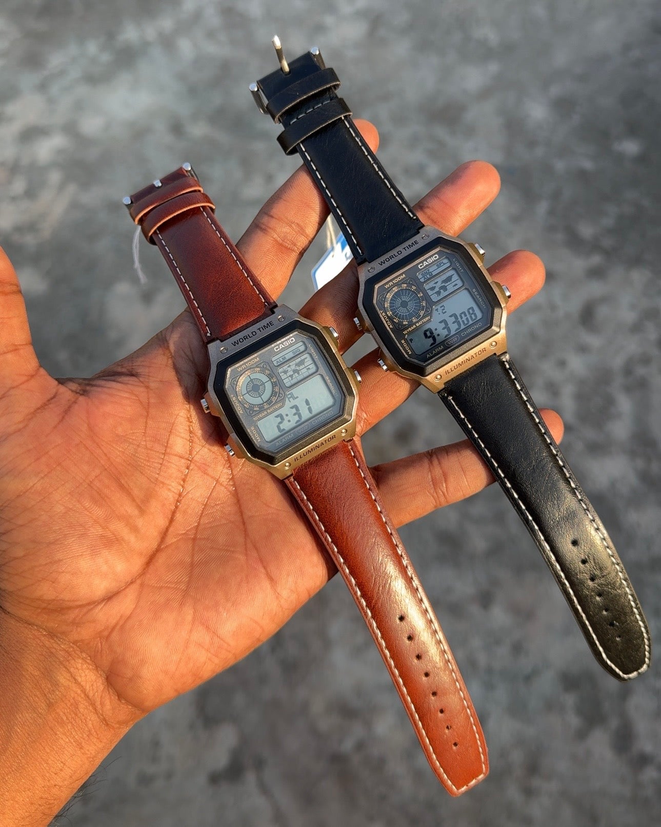 Casio Illuminator World Time Men's Digital Watch – Premium Leather Edition